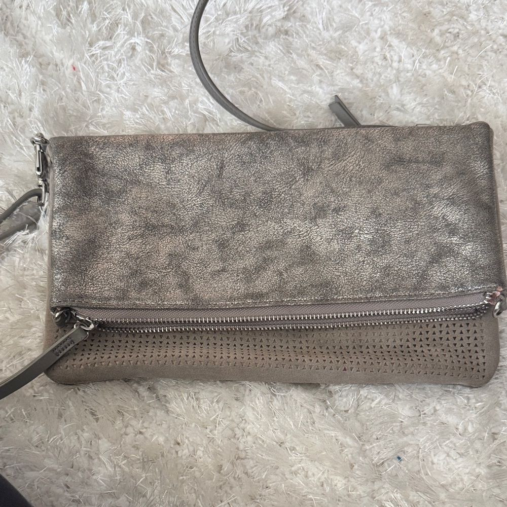 Stella & Dot Gray ( or silver) Leather Clutch